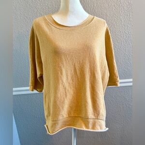 Easel Mustard Yellow Cotton Sweatshirt Short Sleeve Top Oversized Size L Raw Hem